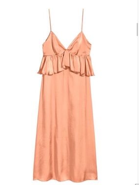 H&M Peach Satin Slip Dress with Ruffle Bodice